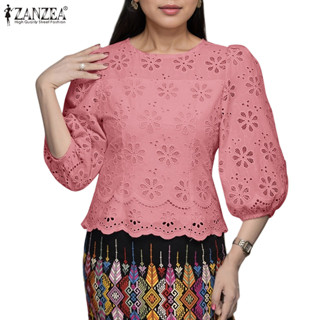 ZANZEA ใส่ ซานเซีย ผู้หญิงเกาหลีเงียบหรูหรา3/4แขนโคมไฟกลวงเย…