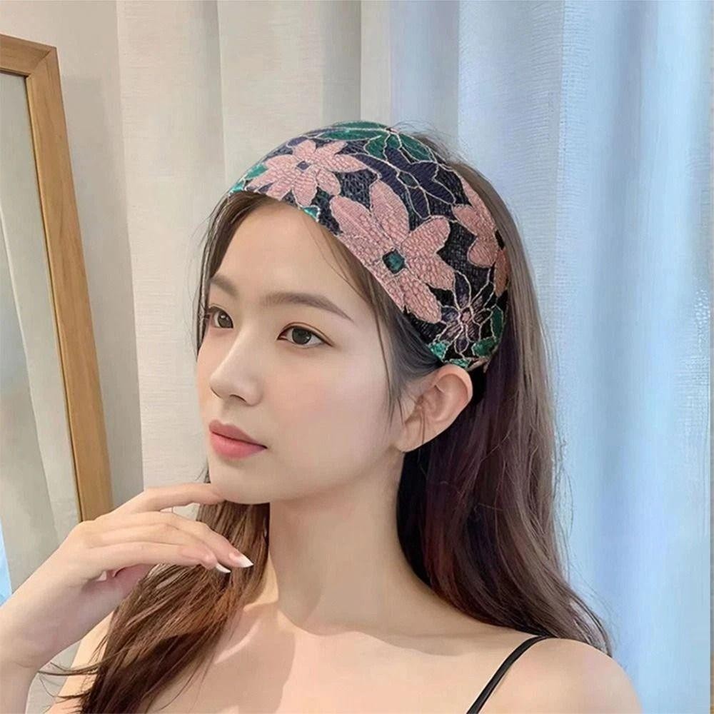 JUNEGOODS ที่คาดผมกว้าง,ที่คาดผมลูกไม้กันลื่นเย็บปักถักร้อย,แฟชั่นปีกกว้างดอกไม้ที่คาดผมฟันทุกวัน - รูปที่ 6