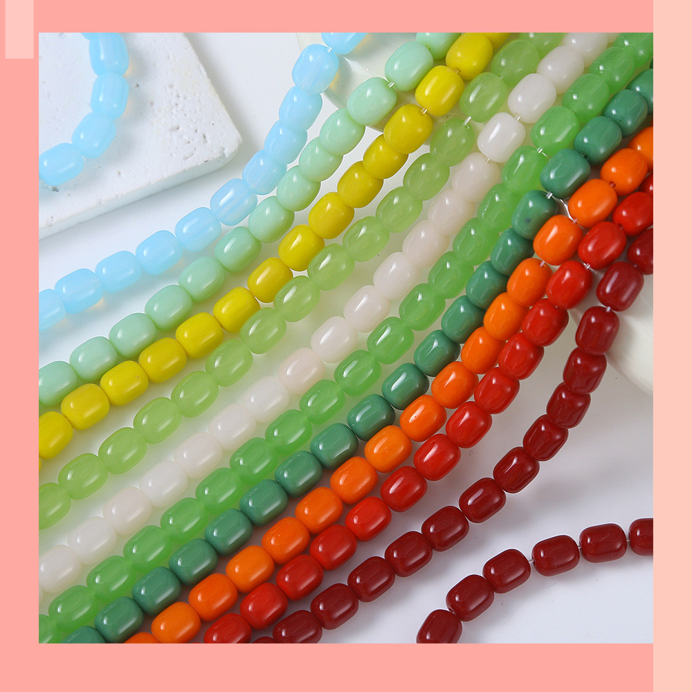 [จิน] เลียนแบบหยกวัสดุเคลือบสีธรรมชาติบาร์เรลลูกปัดเอวกลองทําเองประดับด้วยลูกปัดวัสดุ