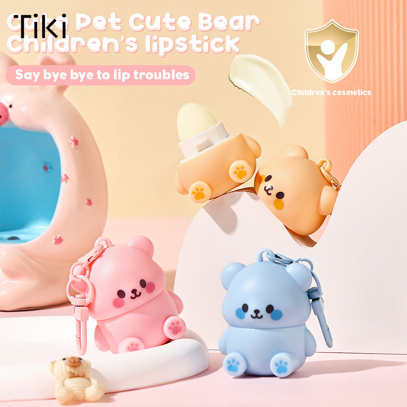 Moisturizing Anti-dry Little Bear Lip Balm, 4ml Anti Crack พร้อมพวงกุญแจลิปสติกสําหรับเด็ก-tk