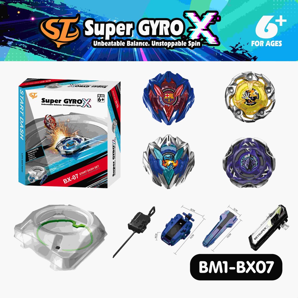 Super GYRO X  พร้อมสนามเบย์เบลด ของเล่นสำหรับผู้เริ่มต้นสำหรับเด็ก ของเล่นต่อสู้โลหะ เบย์เบลดต่อสู้