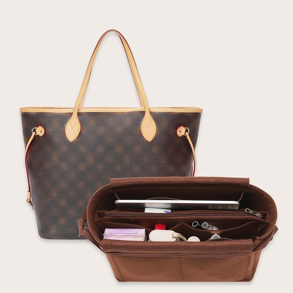 Felt Organizer Bag- โซลูชั่นจัดเก็บสีกาแฟสุดชิคพร้อมปิดซิปสําหรับกระเป๋า LV Tote