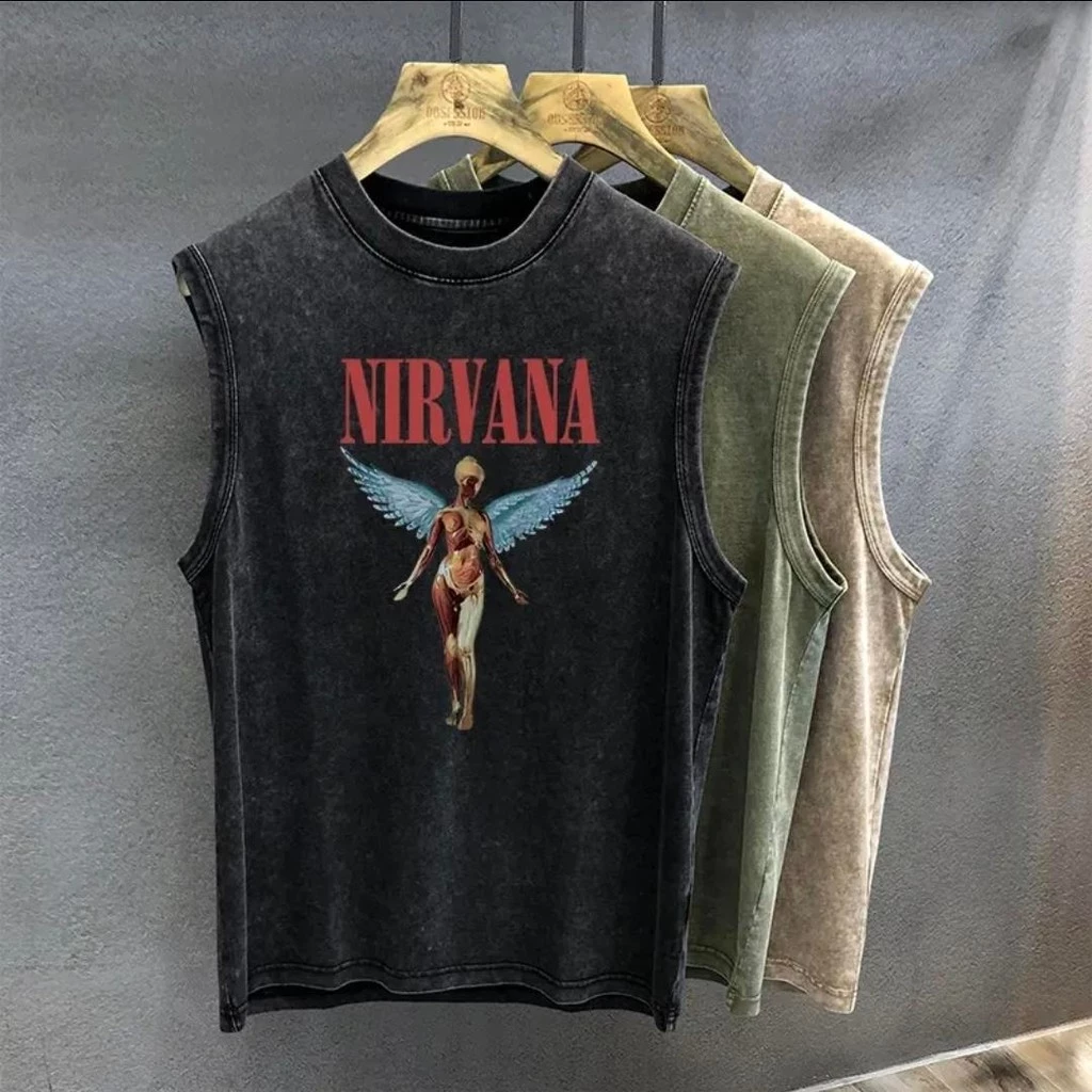 Sea.Tee [COD] เสื้อยืด แขนกุด เสื้อกล้าม"NIRVANA"oversize ผ้าCotton100% แฟชั่น แนวสตรีท เสื้อคู่รัก แขนกุด S-3xl