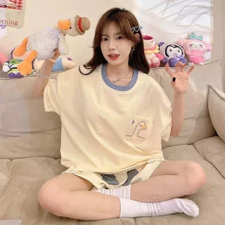 ⚡Cynthia_Shop⚡ ชุดนอน คอกลมเสื้อแขนสั้นลายการ์ตูนน่ารักมากๆ ผ้าคอตตอน เนื้อผ้านิ่ม ใส่สบาย ฟรีไซส์ #6004