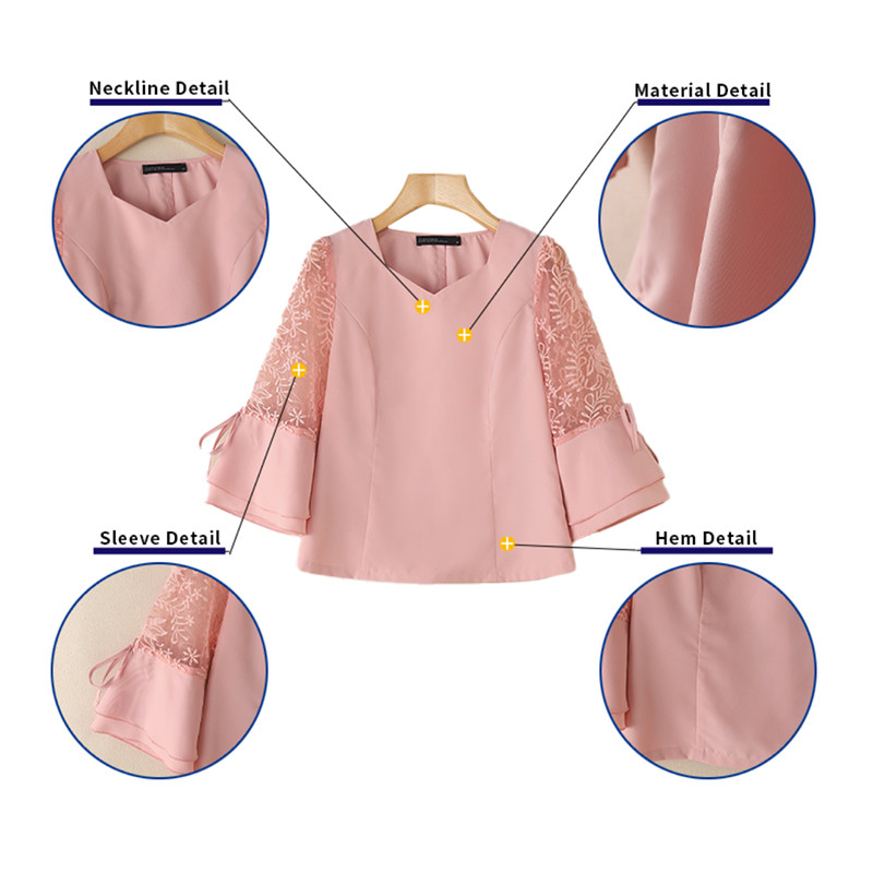 ZANZEA ผู้หญิงเกาหลีที่เงียบสงบหรูหรา Sweetheart Collar Flare Sleeve ลูกไม้โครเชต์ สปไลซิ่งเสื้อ — صورة 7
