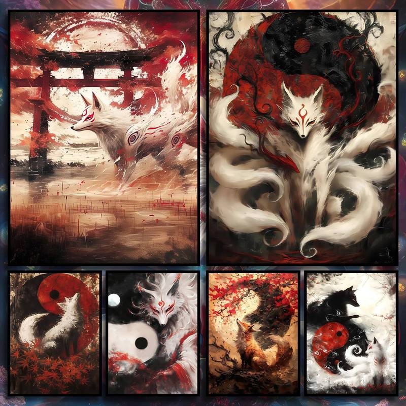 โปสเตอร์ศิลปะภาพวาดสีน้ํามันบทคัดย่อ Fox-Themed การออกแบบพื้นผิว - ผ้าใบ Wall Art สําหรับห้องนั่งเล่น, ห้องนอน & Home Decor ของขวัญ