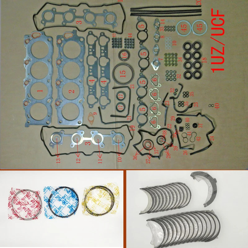 1UZ 1UZFE ENGINE ครบชุดปะเก็นชุดเต็มชุดเพลาข้อเหวี่ยงเชื่อมต่อแบริ่งแหวนลูกสูบสําหรับ Toyota Majesta