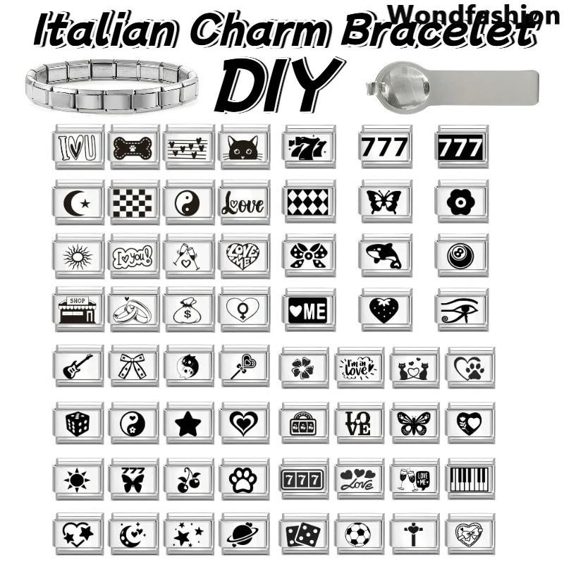 แกะสลัก Checkerboard 777 สร้อยข้อมือ Charm อิตาเลี่ยน Fit 9 มม.สร้อยข้อมือสแตนเลส DIY เครื่องประดับทําอุปกรณ์เสริม Retro บุคลิกภาพโมดูลสร้อยข้อมืออุปกรณ์เสริม