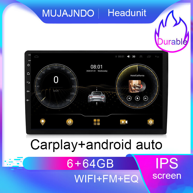 MUJAJNDO 9 นิ้ว 6+64G android15 carplay android auto 2din android HeadUnit เครื่องเสียงรถยนต์2.5D ip