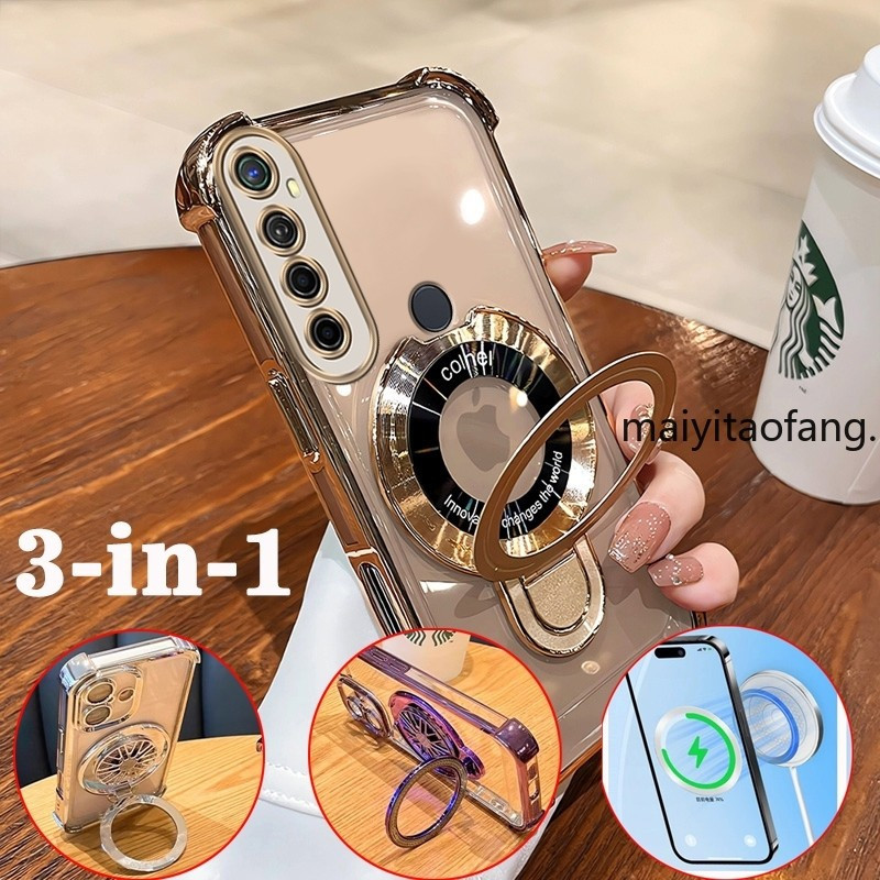 [3 in 1]สําหรับRealme 5 realme c3 realme 5i realme 6i 5 Proกันกระแทกกระจกขาตั้งAnti-Fallชุบเคสโทรศัพท์แบบนุ่มพร้อมตัวป้องกันเลนส์กล้องฝาหลังXXXB4 - รูปที่ 3