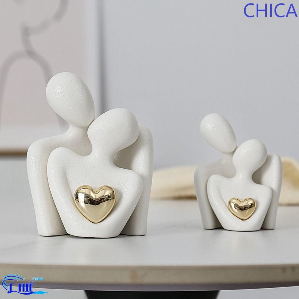 CHICA คู่ Embrace รูปปั้น, เซรามิคบทคัดย่อคนรักประติมากรรม, งานฝีมือหัตถกรรมสร้างสรรค์กันน้ํา Miniatures ตุ๊กตาเดสก์ท็อป