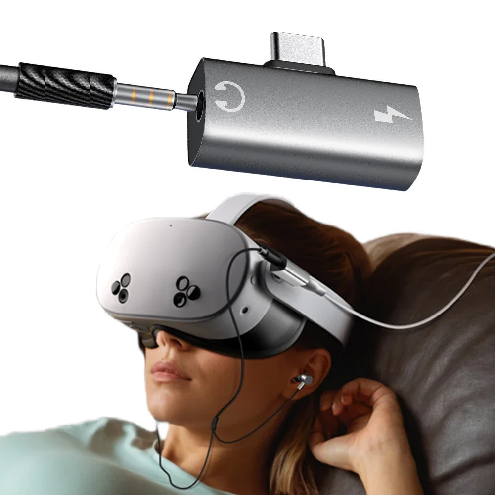 2-in-1 USB C ถึง Aux แจ็คเสียงสําหรับ Meta Quest 3S Dongle สายพร้อม Aux Audio แจ็ค PD 30W USB C Spli