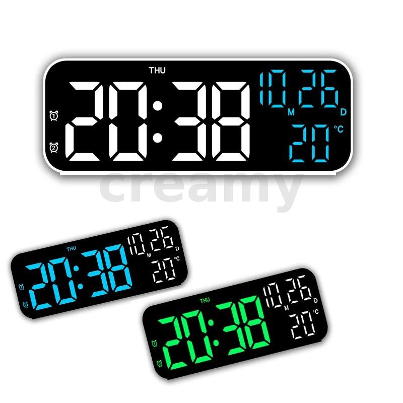 มัลติฟังก์ชั่นนาฬิกา LED 12/24H นาฬิกาปลุกผนังดิจิตอล LED อุณหภูมิวันที่แสดงสัปดาห์โหมดกลางคืนนาฬิกาตั้งโต๊ะ Minimalist