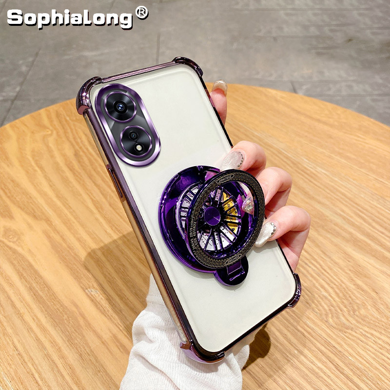 แฟชั่นนุ่มโปร่งใสชุบเคสโทรศัพท์สําหรับ OPPO A58 5G A58x A1x A2x A78 PHJ110 PJU110 wtih gyroscope ขาต