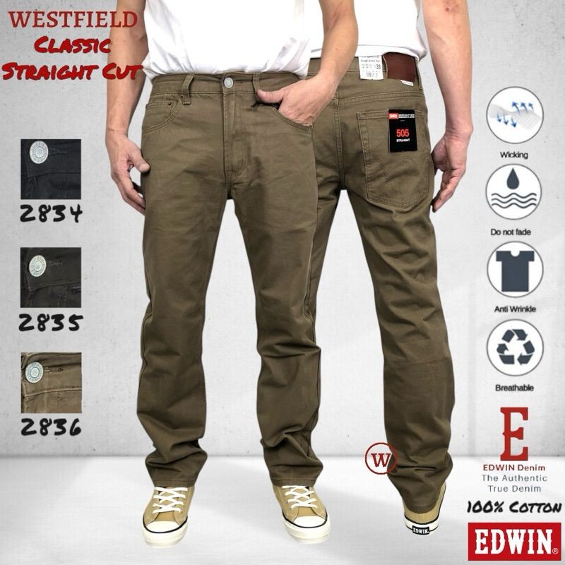 สินค้าใหม่ 505 EDWIN Mens 505 Color Cotton Denim Straight Cut Jeans ( 7505 2836 ) Seluar Jeans