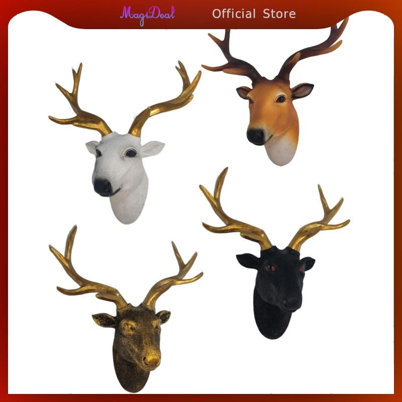 MagiDeal ติดผนังหัวกวางประติมากรรม Rustic Figurine รูปปั้นสัตว์หัตถกรรมเครื่องประดับสําหรับ Office Farmhouse ห้องนอนตกแต่งบ้าน