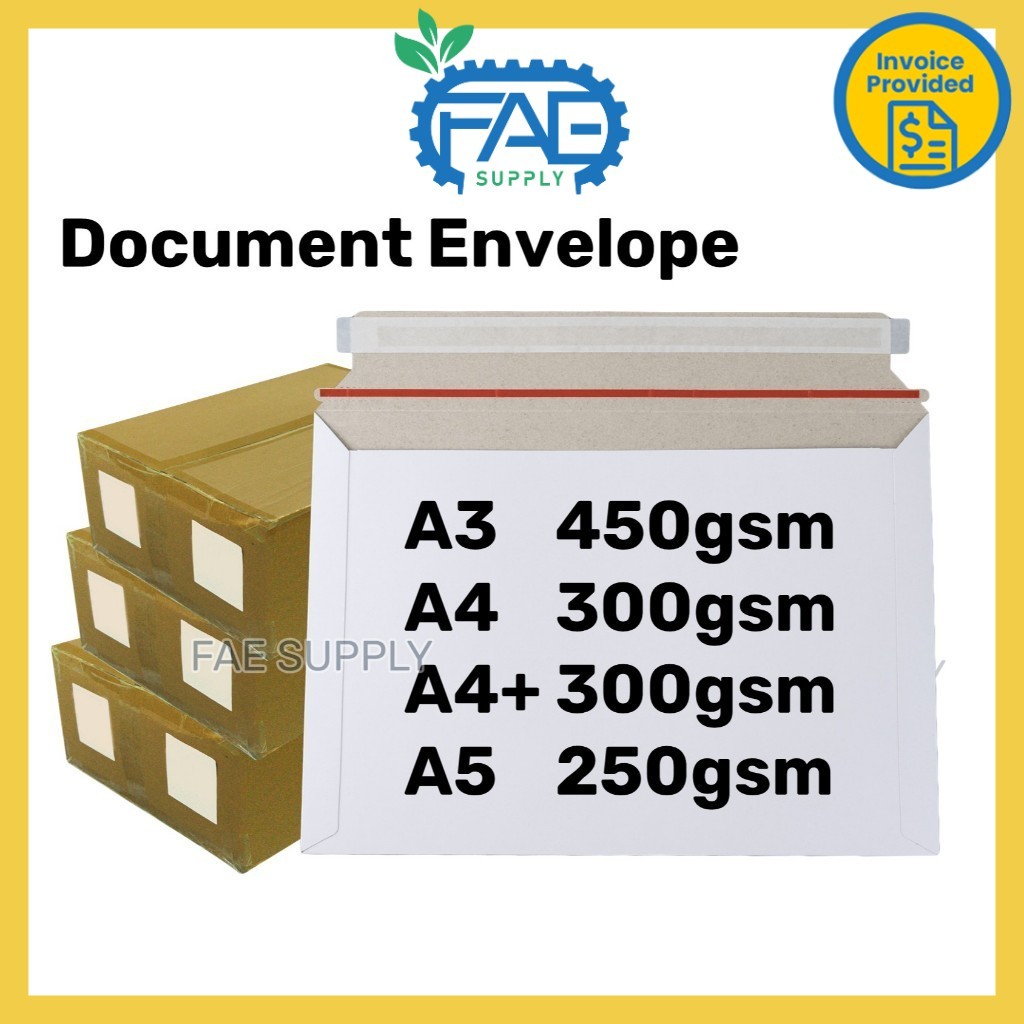 เอกสารซองจดหมายกระดาษแข็งสีขาวแข็ง Sampull putih keras A5 A4 A4+ A3 200gsm 300gsm 450gsm จํานวนมากกล