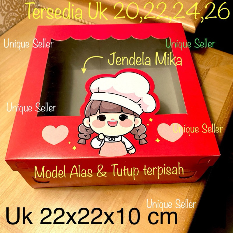 MERAH [เนื้อหา 10] กล่องขนมปังเค้กสีแดง 22x22x10 / กล่องหมั้น 22x22 x 10 ซม. / กล่องเค้กหมั้น Tingji