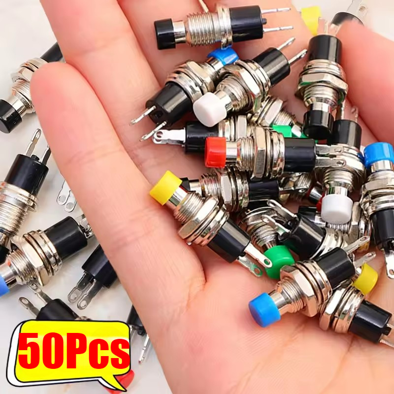Mini Round Switch Reset Jog Lock Free - 2 Pins Momentary Push Button Pre-Soldered ปกติเปิด 220VAC