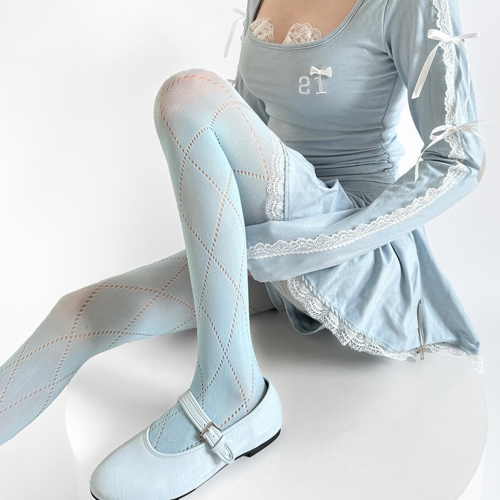 ฤดูใบไม้ผลิฤดูร้อนผลิตภัณฑ์ใหม่ 9 สี Retro เพชรขนาดใหญ่ Hollow ตาข่ายบาง Breathable ยืดสีเทา Pantyhose ผู้หญิง