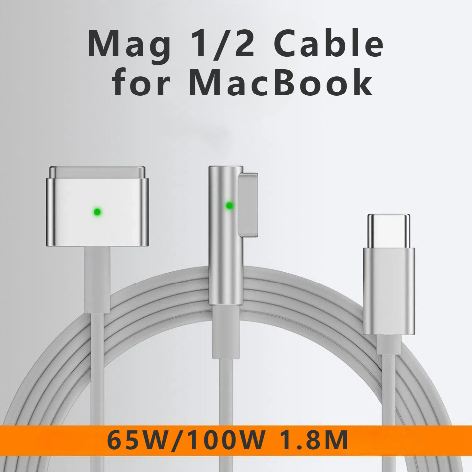 USB Type-C to Mag 1/2 สายชาร์จแม่เหล็ก PD 100W T-Tip อะแดปเตอร์รองรับ 85 W/60 W/45 W สําหรับ MacBook