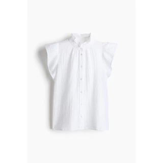 H&M(เอชแอนด์เอ็ม) เสื้อเบลาส์ผ้าคอตตอนมุสลินแขนระบาย ผู้หญิง 1288339_1