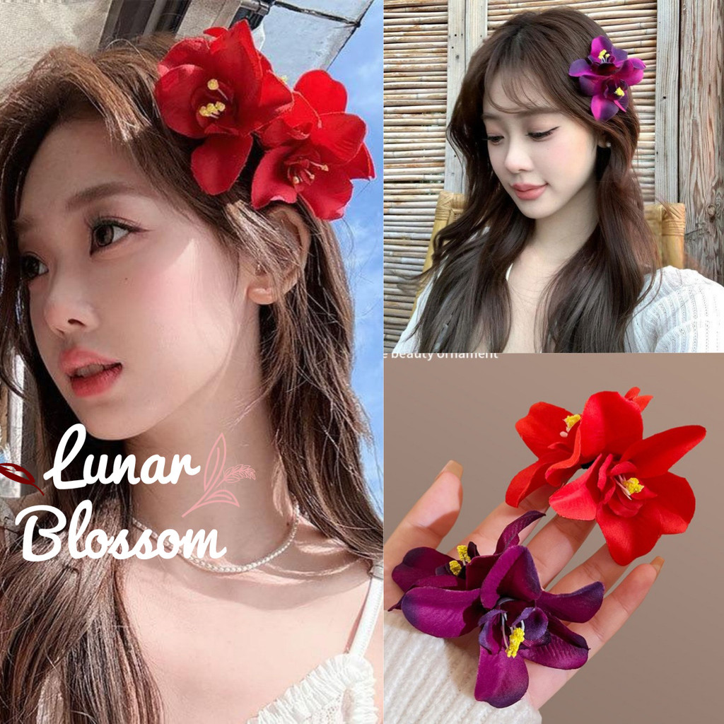Lunar Blossom🌸กิ๊บติดผมกล้วยไม้🌸 เครื่องประดับผมดอกไม้สตรี💓 พักผ่อนริมทะเลอ่อนโยนและอ่อนหวาน แฟชั่นเครื่องประดับผม