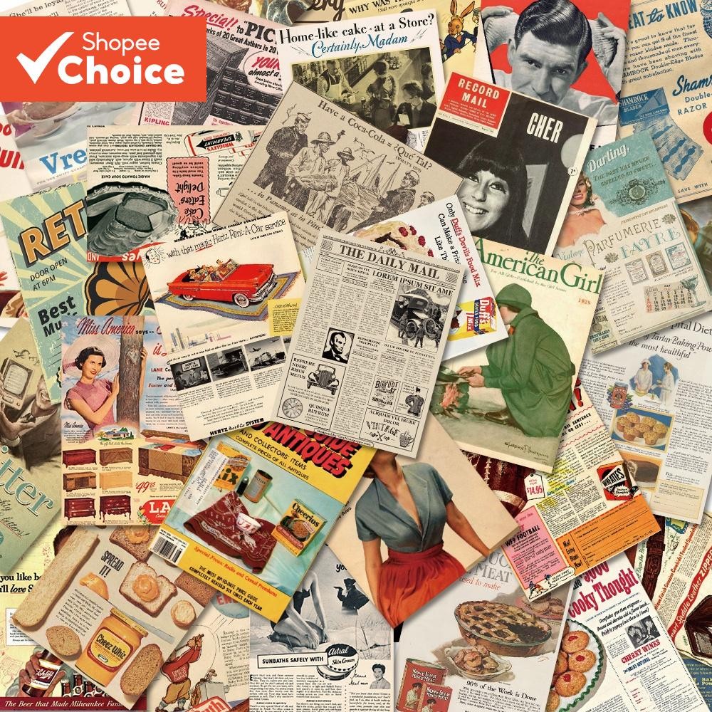 สติ๊กเกอร์หนังสือพิมพ์วินเทจ 50 ชิ้น - สติ๊กเกอร์ไวนิลกันน้ําสําหรับแล็ปท็อป, สเก็ตบอร์ด & กระเป๋าเดินทาง