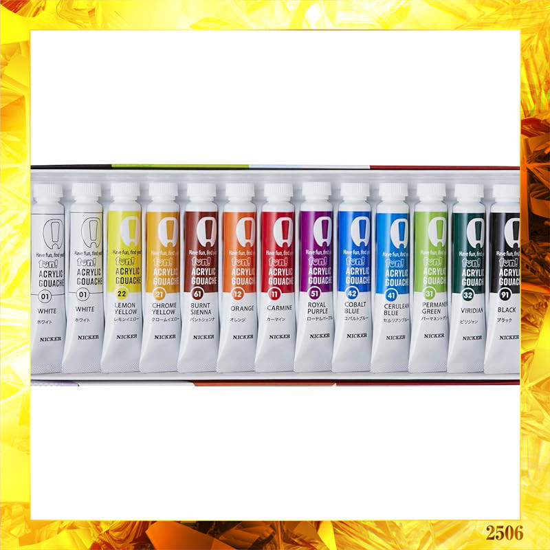 Nicker Color Fan Acrylic Gouache 12-color set (13 pieces, including 2 whites) FAN13