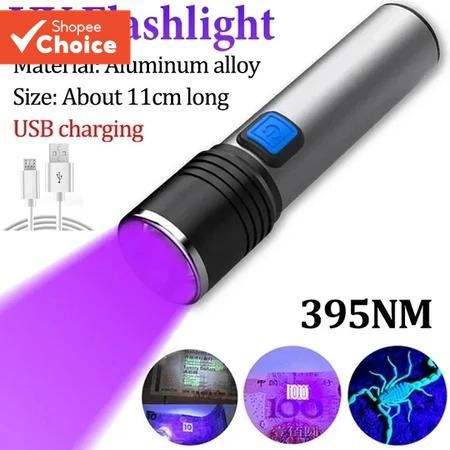 ไฟฉาย LED 395nm UV 3 โหมดซูมชาร์จกันน้ํา Pet Stain Finder สีดํา