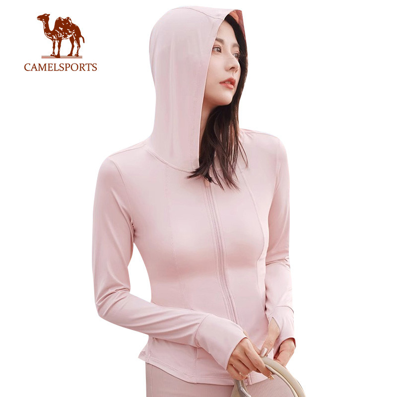 CAMEL SPORTS เสื้อกีฬาสำหรับผู้หญิง .material.cooling.ป้องกันแสงแดด.slim.สั้นยืนปก.breathable light