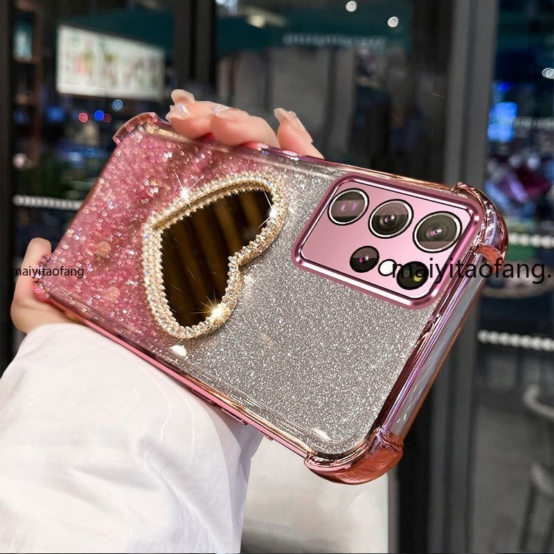 สําหรับ Samsung S24 S24 Plus S24 Ultra S24 FE เคสโทรศัพท์กันกระแทก 3D Love กระจกแต่งหน้ากรณีนุ่ม