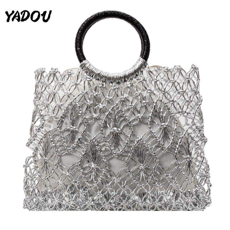 YADOU กระเป๋าโท้ตผ้าทอกลวงออกหรูหราสําหรับฤดูร้อนชายหาดและของใช้ประจําวัน