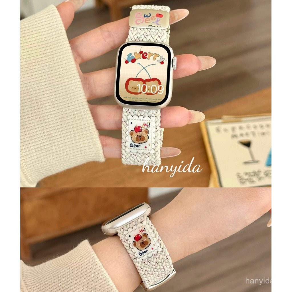 สายแม่เหล็กถักสีใหม่ ลายการ์ตูนหมีน่ารัก สำหรับซีรีส์ I 10987654321       , SE, SE2, ultra, ultra 2 49มม.46มม.41มม..45มม. สายข้อมือ iwatch
