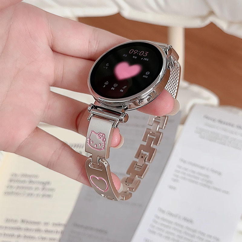 LUCKYD น่ารัก HelloKitty โลหะสแตนเลสสําหรับ 18 มม.20 มม.22 มม.,ใหม่โลหะสายนาฬิกาอัจฉริยะสําหรับ HUAW