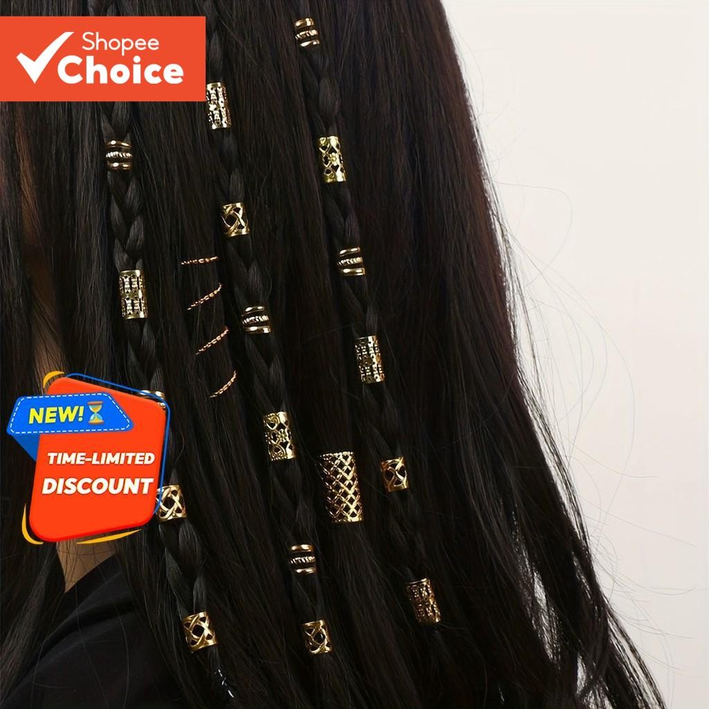Hot 40 ชิ้นโลหะ Hollow แหวนผมสําหรับ Dreadlocks - Braiding Extension อุปกรณ์เสริมสําหรับผู้หญิง