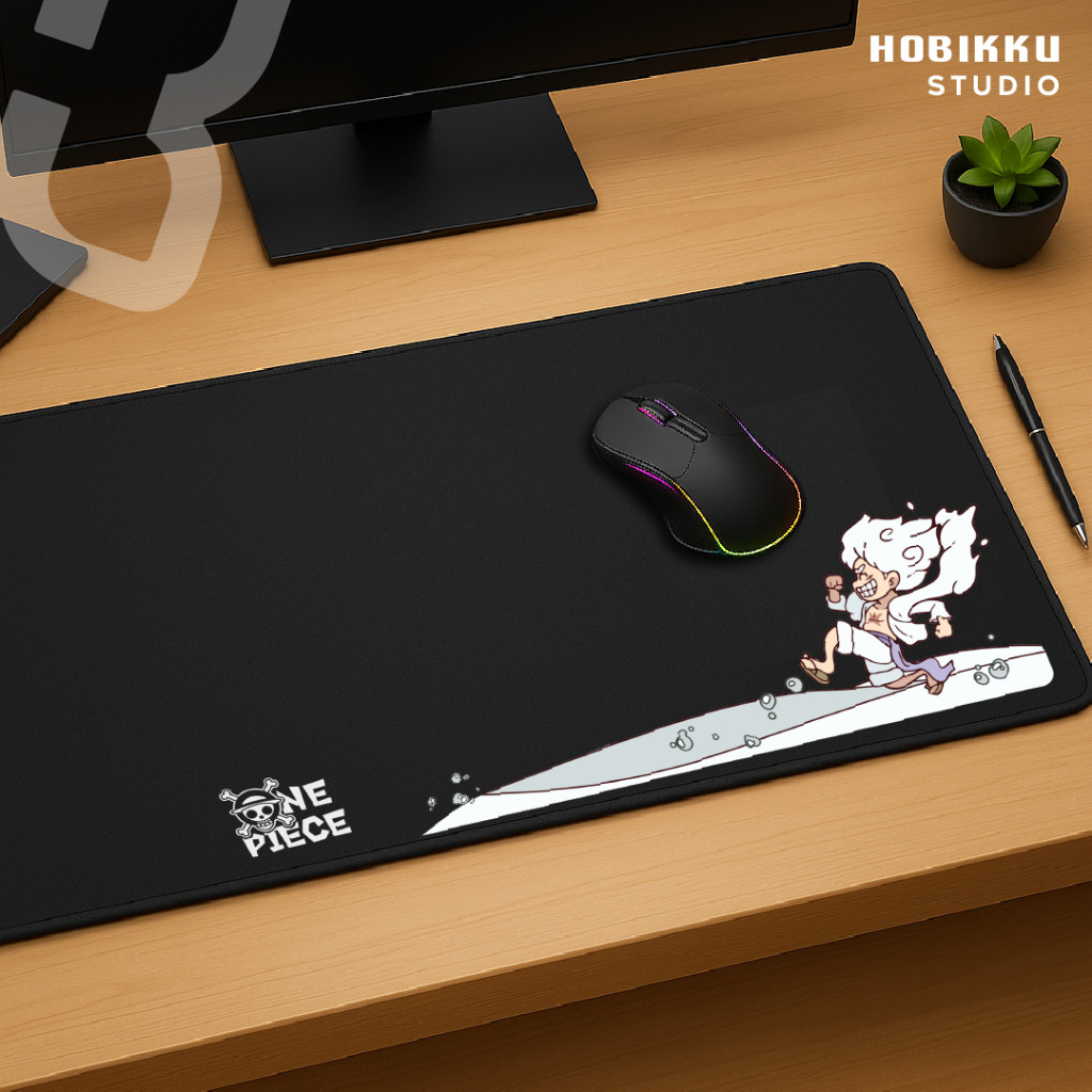 แผ่นรองเมาส์และแผ่นรองโต๊ะ One Piece Luffy gear5 BigSize Nika 60x30 CM By Hobikku Mosepad กันลื่นน่ารัก