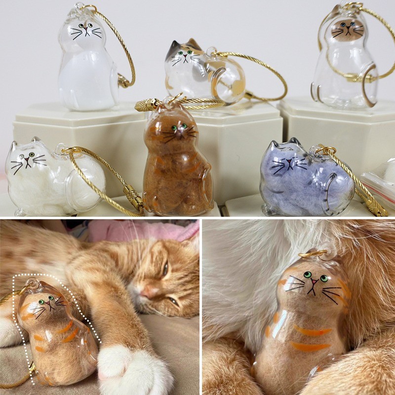 กล่องเก็บขนแมวโปร่งใสแขวน Gaunt Cat Hair Storage แคปซูลจี้พวงกุญแจ