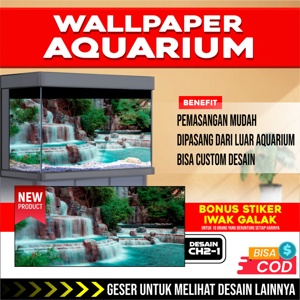 3D REAR AQUARIUM BACKGROUND สติ๊กเกอร์ติดผนังพร้อมรูปถ่ายรูปถ่าย CH2