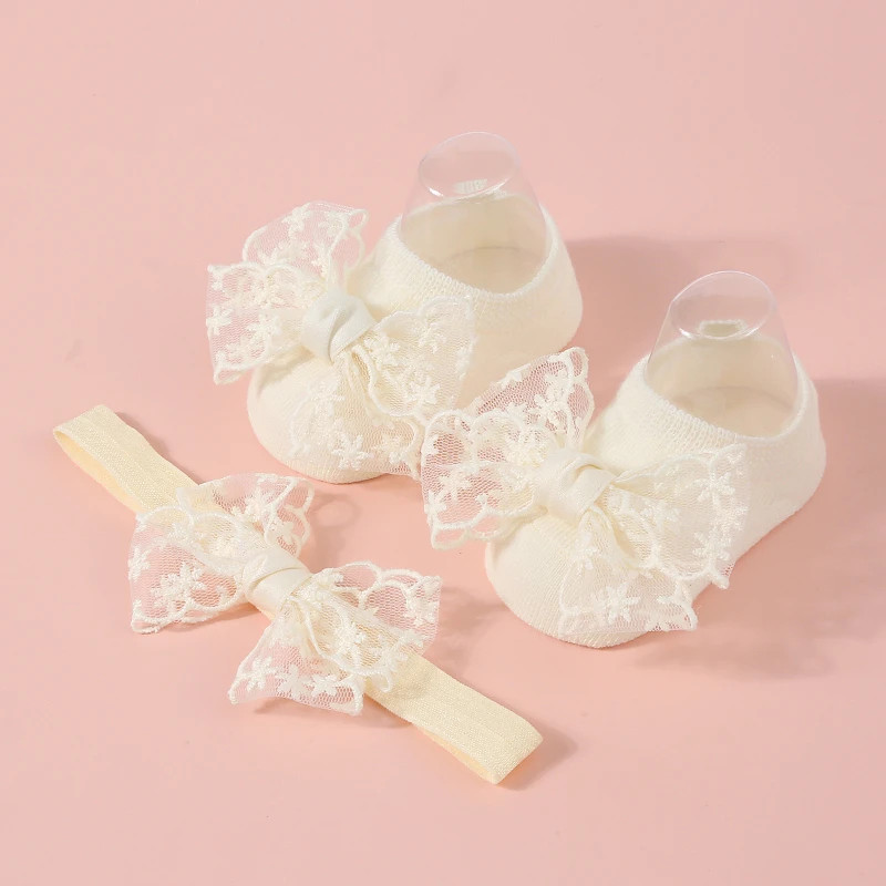 เด็กสาวน่ารักถุงเท้ากับชุดคาดศีรษะลูกไม้โบว์ถักเจ้าหญิงถุงเท้าสําหรับพรรค,งานแต่งงาน,เด็กอาบน้ํา - รูปที่ 4