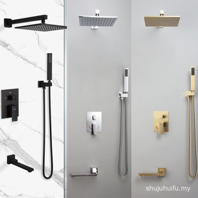 ขนาดใหญ่วัสดุทองเหลือง Home Hotel ชุดฝักบัวติดผนัง 3 ทาง Rain Shower Faucet 10 นิ้ว 3O9D UDTS 8KVN