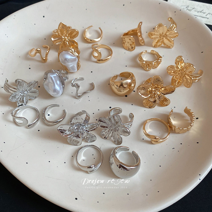 เดรช เพชรฝังผิดปกติ ถั่วดอกไม้ เปิดแหวนแฟชั่นยุโรปและอเมริกา แหวนนิ้วชี้ เครื่องประดับมือ