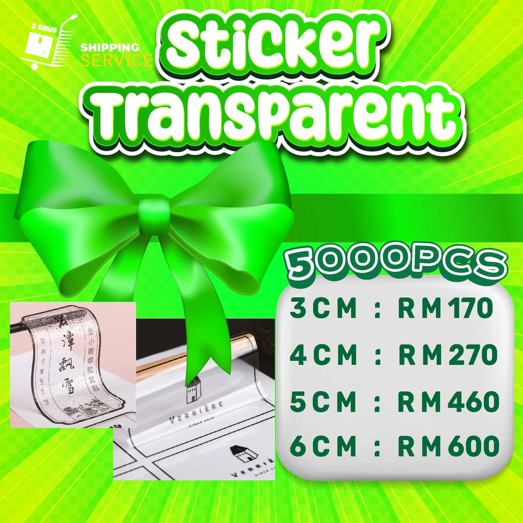 (3-6CM) สติ๊กเกอร์ TRANSPARKENT 5000 ชิ้น (KALIS AIR) + ตัด**