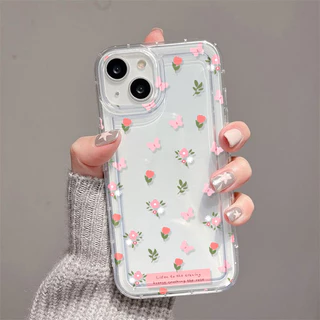 ดอกไม้ เคสไอโฟน เคส For iPhone 11 13 16 15 12 14 Pro Max XR 6 7 8 Plus พสัส XS Max เคสใส เคสลายการ์ตูน เคสทรศัพท์