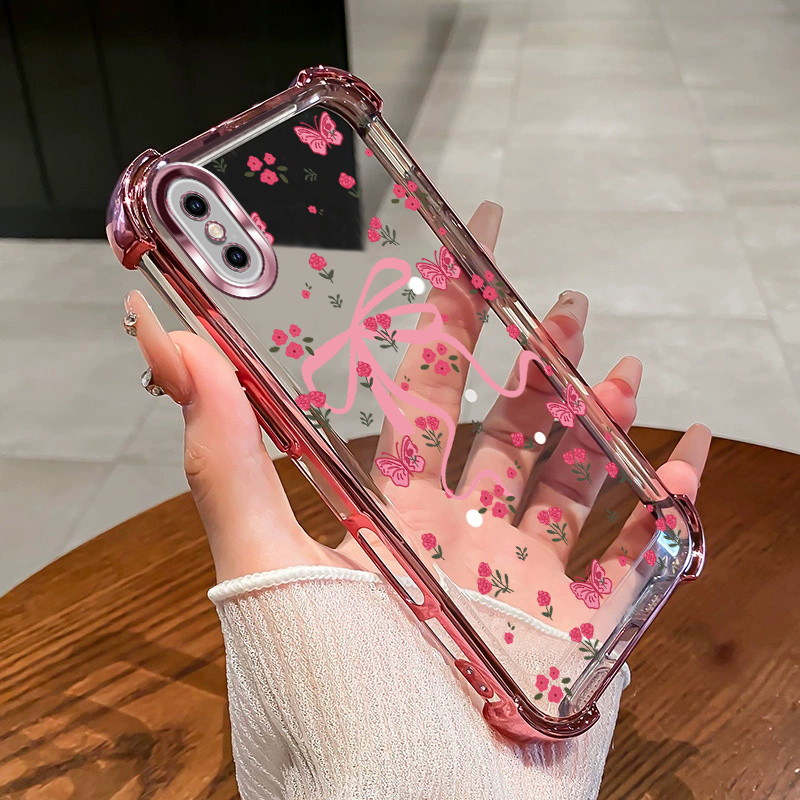 เคสสําหรับ iPhone X XS XS MAX เคสโทรศัพท์ 2025 สีใหม่สีชมพูโบว์ดอกไม้กันกระแทกอุปกรณ์เสริมฝาครอบ SZ21