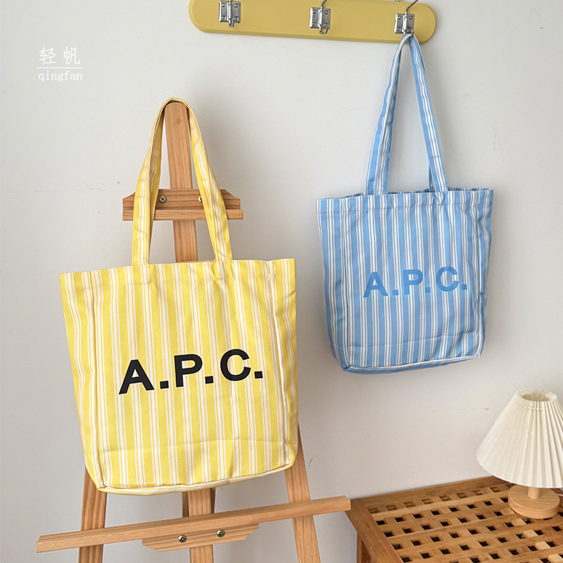 Ins Same Style APC Letter Simple Commuter Shoulder Canvas Bag Daily Matching Shopping Bag Vertical S