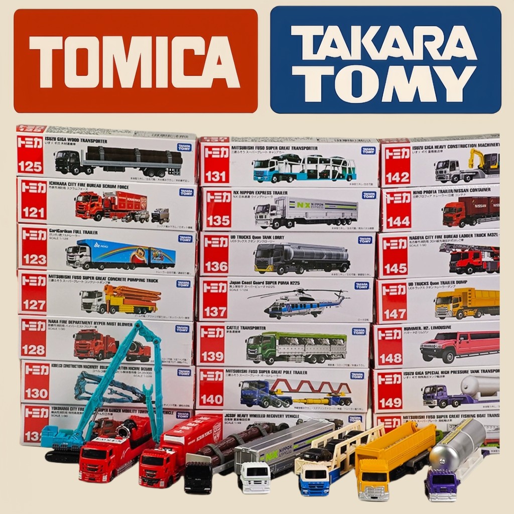 TOMICA Long Type 1:64 Diecast Hummer Mercedes Fire truck Cargo Vehicle Model set for Boys Collection