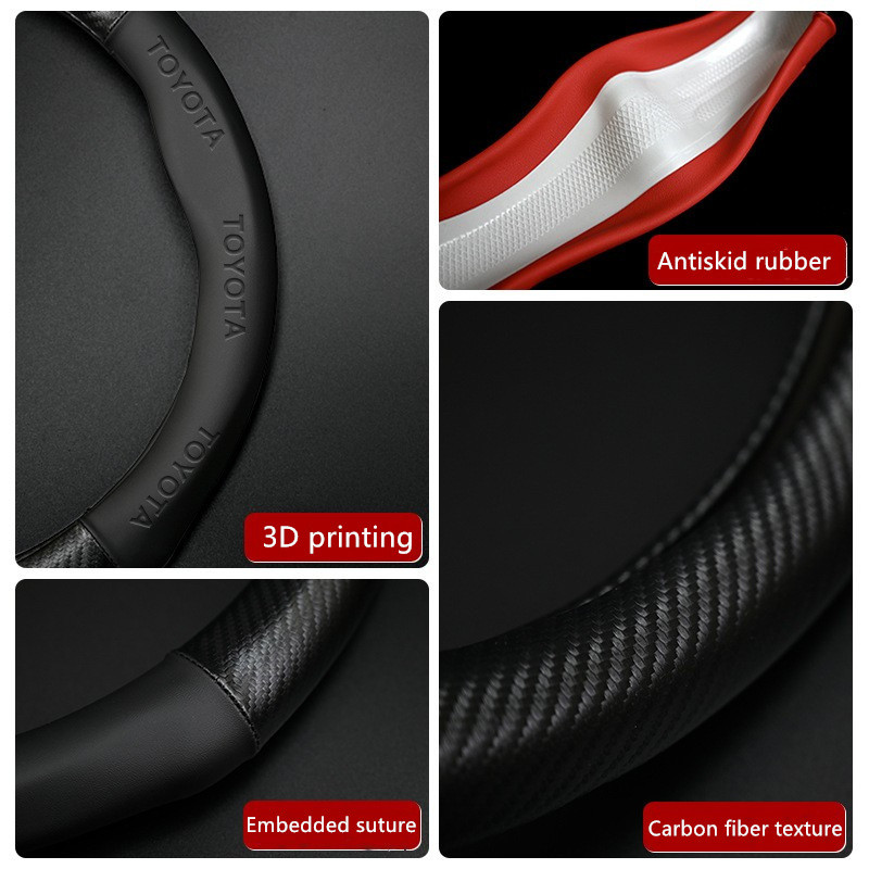 ที่หุ้มพวงมาลัยรถยนต์ Toyota GR 38 ซม. พวงมาลัยคาร์บอนไฟเบอร์ สําหรับ Toyota Fortuner Camry Hilux Revo Yaris ATIV Yaris Cross Veloz Prius Innova Hiace GR 86 Yaris Corolla Cross Altis Supra CHR Wish bZ4X Vios Sienta Avanza - รูปที่ 3