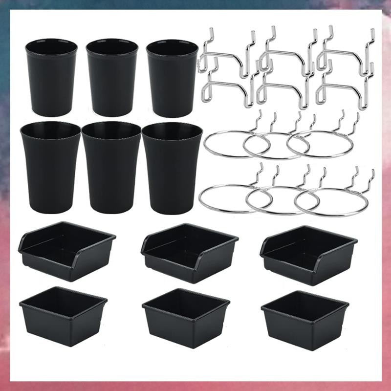 Peg Board Bins Peg Board ถ้วยตะขอและห่วง 12 แพ็ค, Peg Board Organizer อุปกรณ์เสริม Peg Board เครื่อง