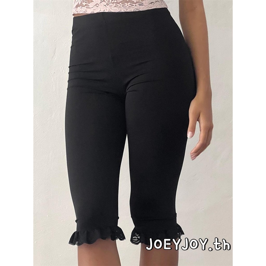 JOEYJOY-กางเกงเอวสูงลูกไม้ตัดฤดูร้อนสบายๆ Capri ราคา ถูกที่สุด ดีลบีเคเค แกลเลอรีภาพที่ 8